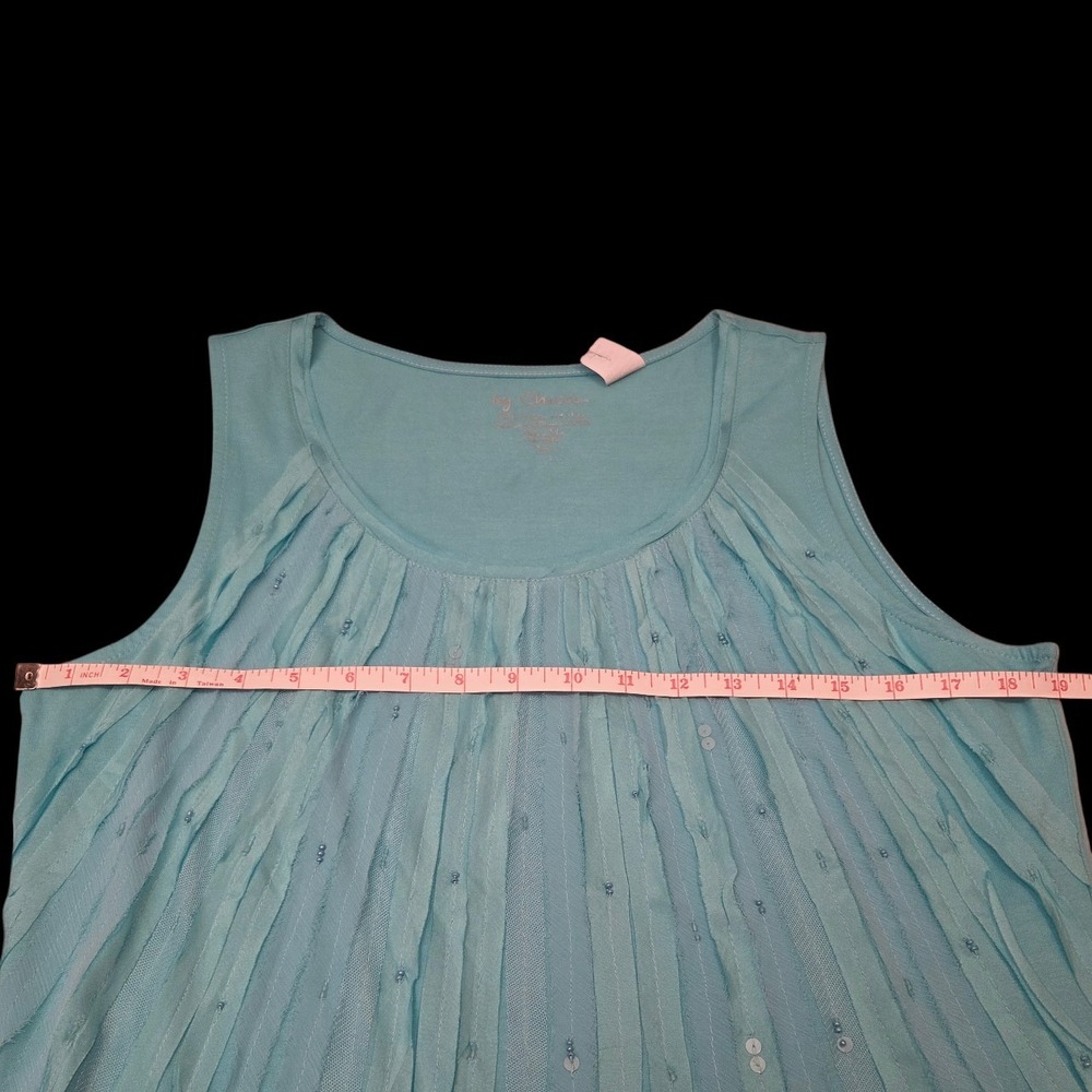 By Chico's Sz 1 (M 8-10)‎ Turquois Teal Tank with Pleats - Picture 5 of 6